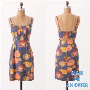 Anthropologie Maeve Floral Open Back Silk Dress